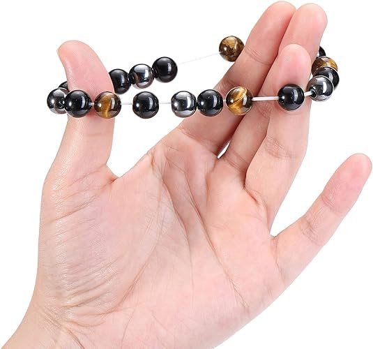 Black Obsidian Tiger Eye, Hematite Stone Bracelets for Men Women 8mm Natural Round Gemstone Beads Beaded Healing Crystal Bracelet for Protection, Good Luck