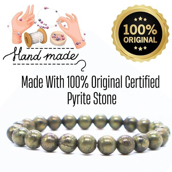 VIBESLE Combo Of Original Certified Pyrite Stone Unisex-Adult Bracelet & Black Tourmaline Bracelet Lab Test Certificate, Crystal Attracts Business Luck Protective Energy Wealth Finance