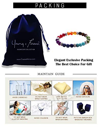 Young & Forever Gift D'Vine 7 Chakra Certified Natural Stones Reiki Healing Meditation and Protection 8-9mm Crystal Beads Multicolor Bracelet for Men and Women