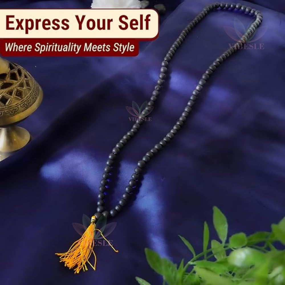 Karungali Malai - Natural Ebony Beads Mala with Goverment Lab Test Certification - Authentic Black Ebony Wood 108 Beads Karukali Karungi Mala for Meditaon & Spiritual Growth Size 8mm Brand VIBESLE