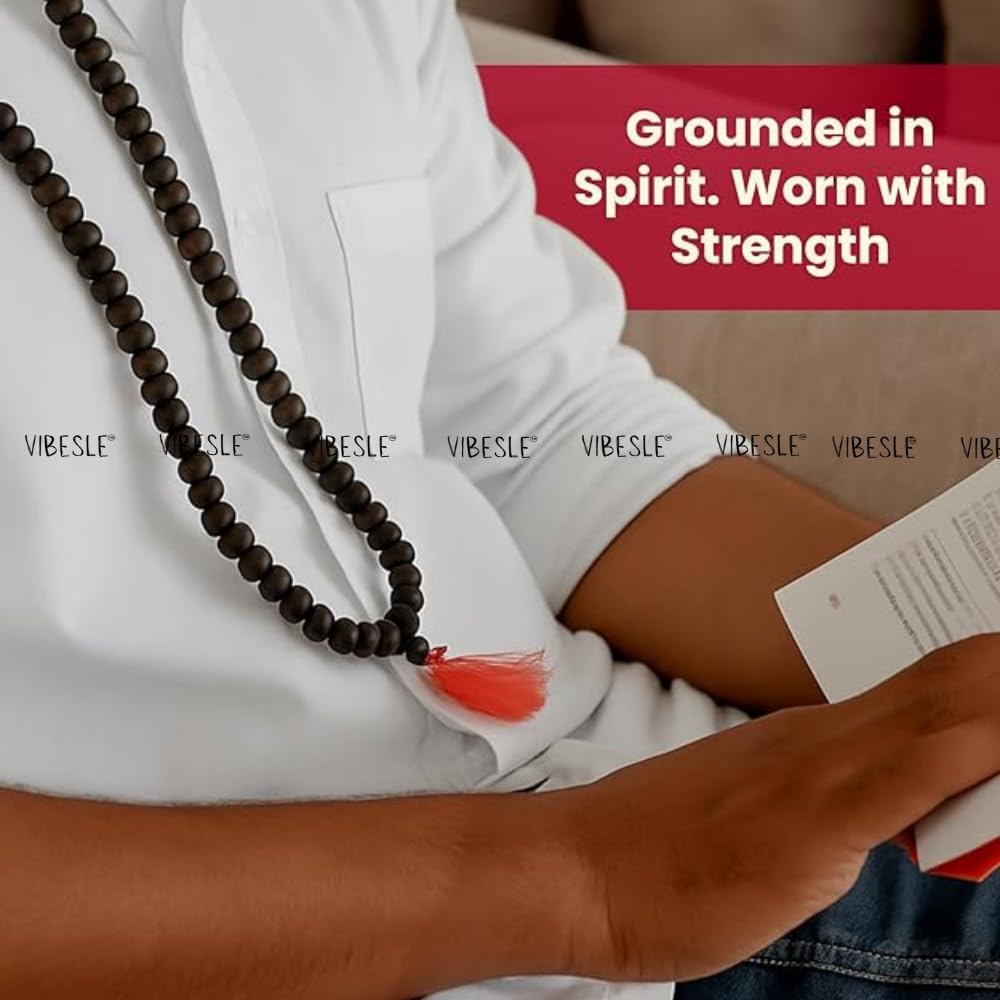 Karungali Malai - Natural Ebony Beads Mala with Goverment Lab Test Certification - Authentic Black Ebony Wood 108 Beads Karukali Karungi Mala for Meditaon & Spiritual Growth Size 8mm Brand VIBESLE