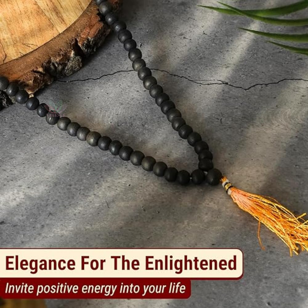 Karungali Malai - Natural Ebony Beads Mala with Goverment Lab Test Certification - Authentic Black Ebony Wood 108 Beads Karukali Karungi Mala for Meditaon & Spiritual Growth Size 8mm Brand VIBESLE