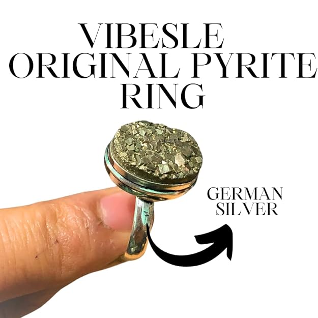 VIBESLE Original Pyrite Stone Ring - Certified Pyrite Ring for Men and Women - Natural Pirate Stone Crystal Ring for Money, Abundance, Raw Pyrite Geode adjustable With Lab Test Certificate Report