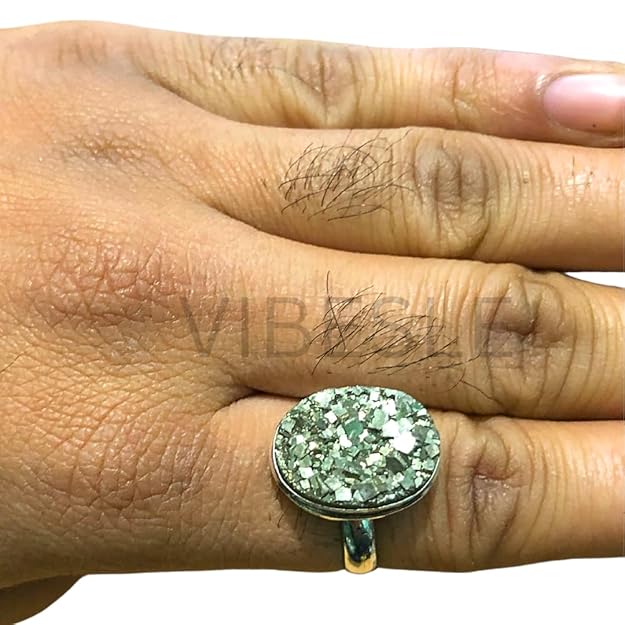 VIBESLE Original Pyrite Stone Ring - Certified Pyrite Ring for Men and Women - Natural Pirate Stone Crystal Ring for Money, Abundance, Raw Pyrite Geode adjustable With Lab Test Certificate Report