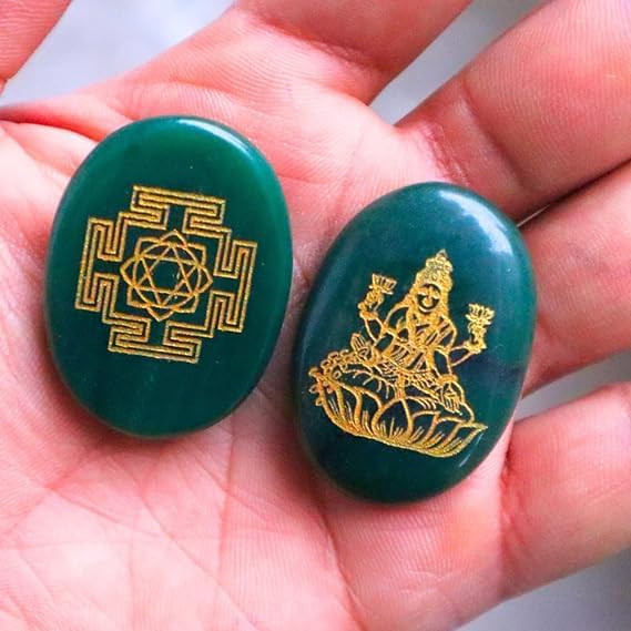 VIBESLE Lakshmi Zibu Coin - Money Stone for Diwali Laxmi Zibu Shree Yantra Carved Good Luck Wealth Prosperity Vastu Gifting Zibu Coin for Money Success Good Health Zibu Symbols Crystal Coin