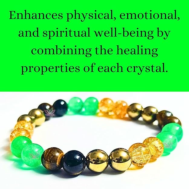 VIBESLE Money Magnate Crystal Bracelet for Wealth, Confidence, Luck, and Protection - Citrine, Tiger Eye, Aventurine, Pyrite, Healing Crystals Stone Multi Beads Bracelet