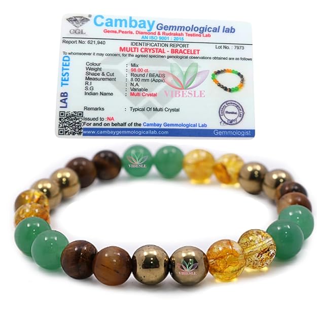 VIBESLE Money Magnate Crystal Bracelet for Wealth, Confidence, Luck, and Protection - Citrine, Tiger Eye, Aventurine, Pyrite, Healing Crystals Stone Multi Beads Bracelet