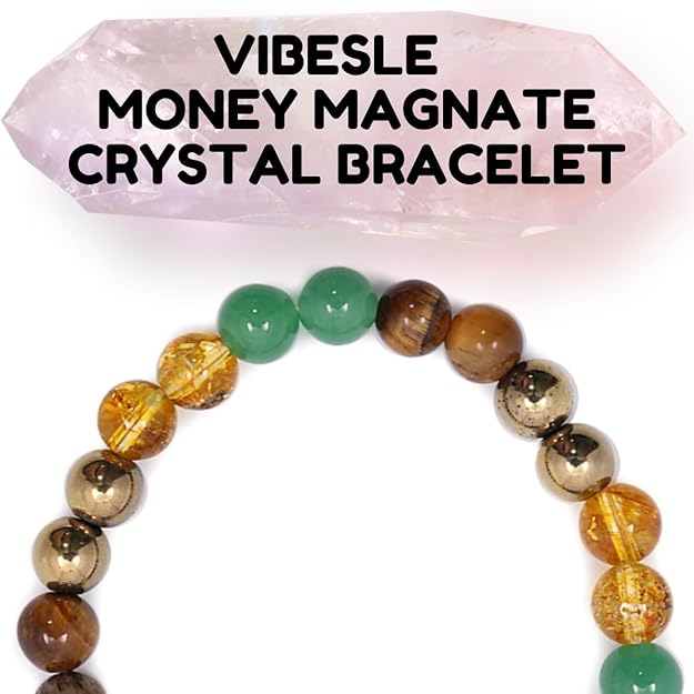 VIBESLE Money Magnate Crystal Bracelet for Wealth, Confidence, Luck, and Protection - Citrine, Tiger Eye, Aventurine, Pyrite, Healing Crystals Stone Multi Beads Bracelet